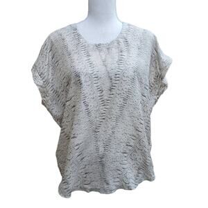 CAbi 100% Silk Black Cream Dolman Batwing Sleeve Floral Flowy Oversized Top XS